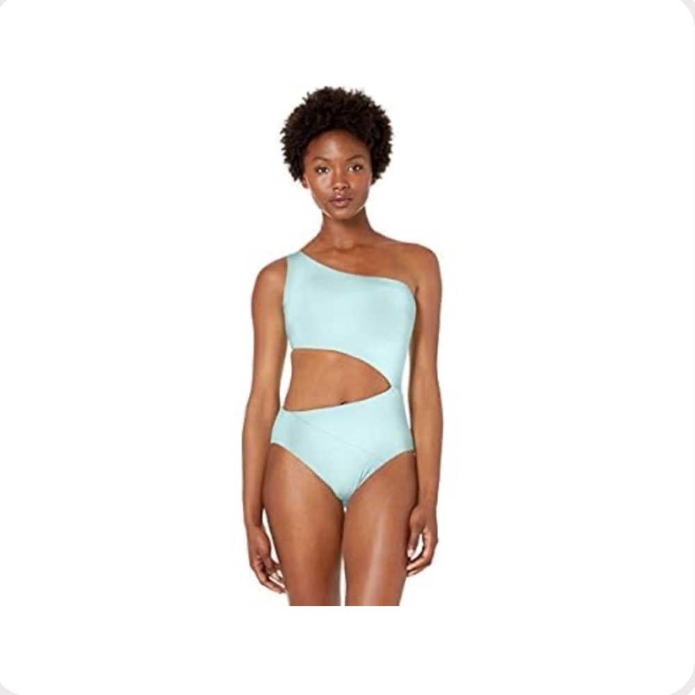 NWT BCBGMAXAZRIA One-Shoulder Cutout Swimsuit - Aqua-  Size 10